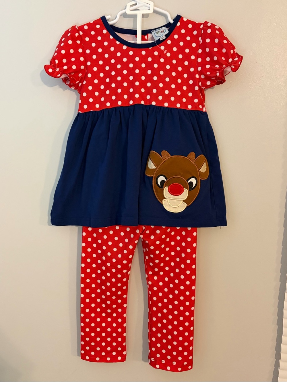 Smock Monkey Red Polka Dot Reindeer Boutique Set 4T